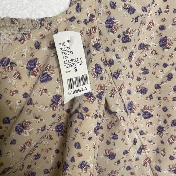 Blush Womens Top Size S Brown Floral Long Sleeve Cropped Casual Blouse - Picture 4 of 11